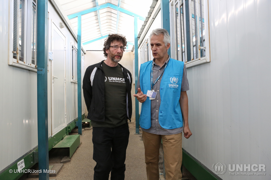 Jordan. UNHCR High Profile Supporter Neil Gaiman visits urban refugees in Amman