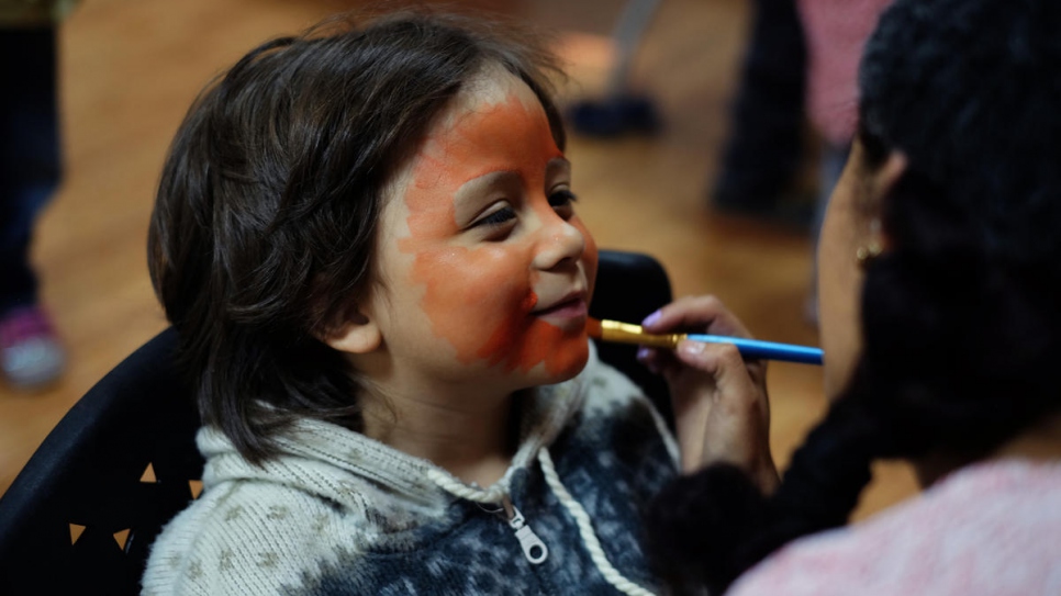 Refugee and migrant children from Venezuela and Colombia enjoy leisure activities at a sports centre to promote integration in Quito, Ecuador.