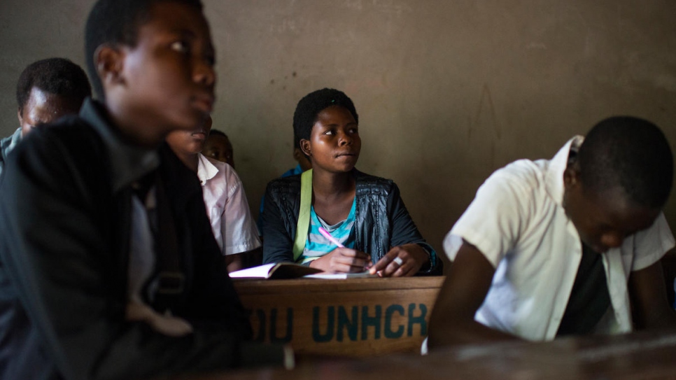 Emerance in class at Lokolola School near Lusenda refugee camp.