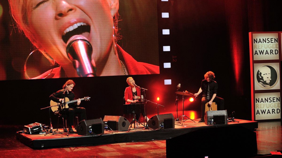 Nansen refugee award ceremony / Internationally acclaimed British singer-songwriter Dido performs at the Nansen refugee award ceremony in Geneva, Switzerland on the 30th of September 2013. The ceremony was held to award Sister Angélique Namaika for her work helping thousands of Congolese women displaced and abused by the LRA.