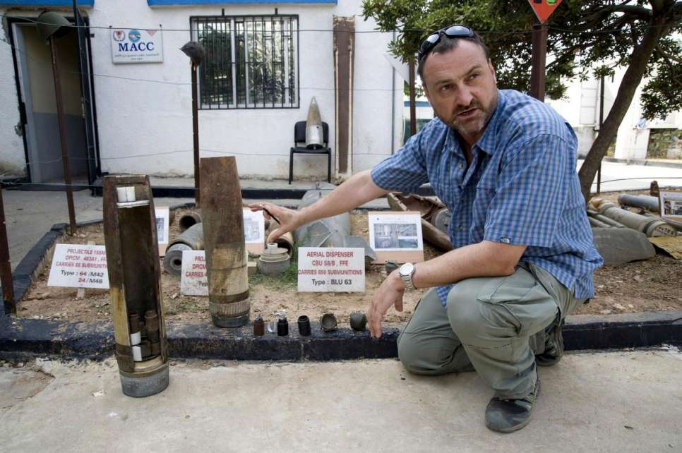 2008 - Former British soldier Chris Clark and the 990 local and international staff of the United Nations Mine Action Programme in southern Lebanon, for their courageous work in removing tonnes of deadly munitions that had prevented the safe return home of almost 1 million Lebanese civilians displaced during Israel's short conflict with the Hezbollah militia. Clark and the team detected and destroyed large quantities of unexploded ordnance and tens of thousands of mines, including cluster bomblets. Their work allowed people to return home and humanitarian agencies like UNHCR to operate.