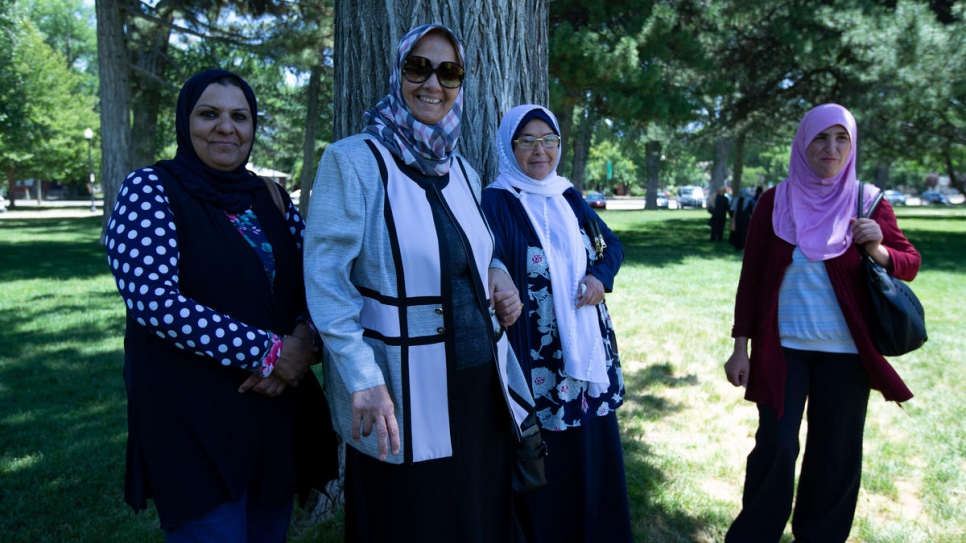Four Women of the World participants at an outing to a local park in Salt Lake City.