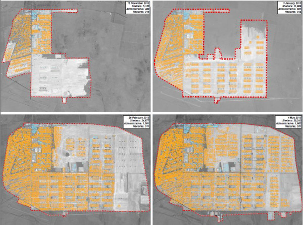 A detailed plan which shows how Zaatari camp has expanded in the six months between November 2012 and May 2013