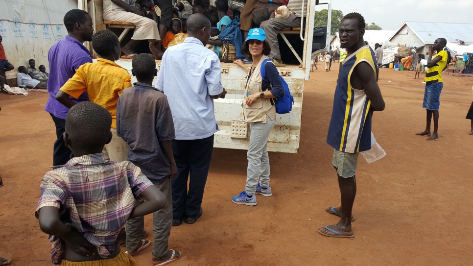 Massoumeh Farman Farmaian travaille auprès de réfugiés sud-soudanais au centre de transit de Nyumanzi en Ouganda. 