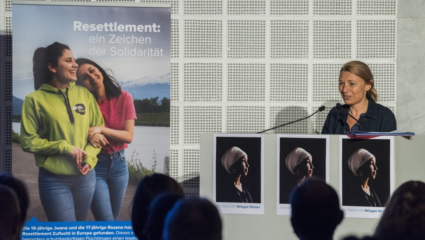 Switzerland. Art Stands with Refugee Women in Basel, with the art and poster project “Where should birds fly after the last sky?”