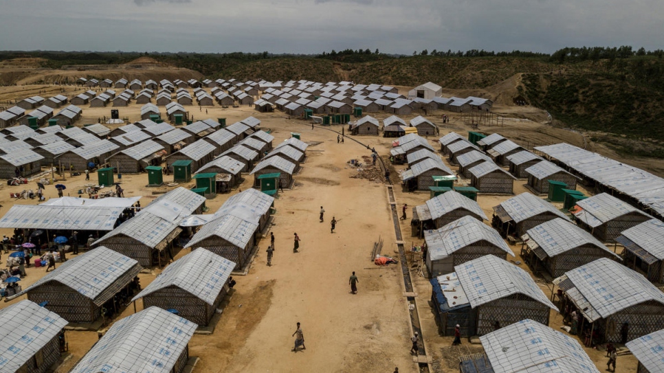 Newly built shelters in Camp 4 extension site, Kutupalong, will house thousands of relocated families who were at risk from the monsoon downpours.