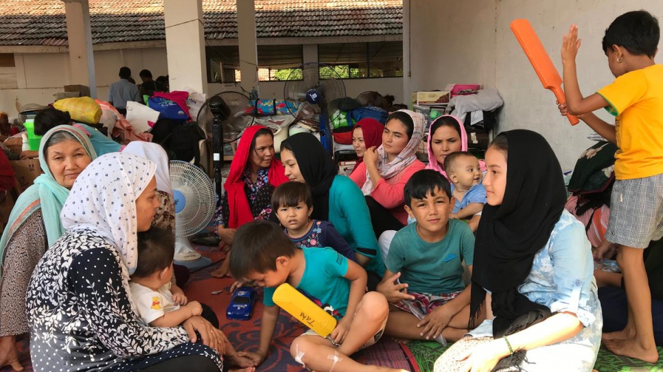 Afghan families in temporary accommodation at the police station in Negombo, Sri Lanka.