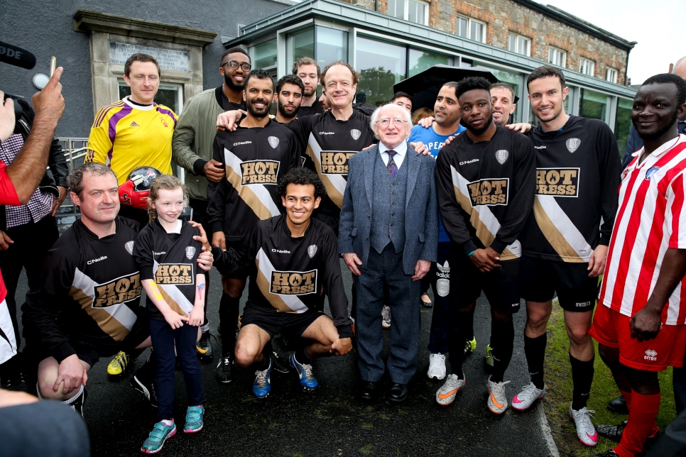 President Michael D Higgins at the World Refugee Day, Fair Play Football Cup 2016 in Dublin, Ireland