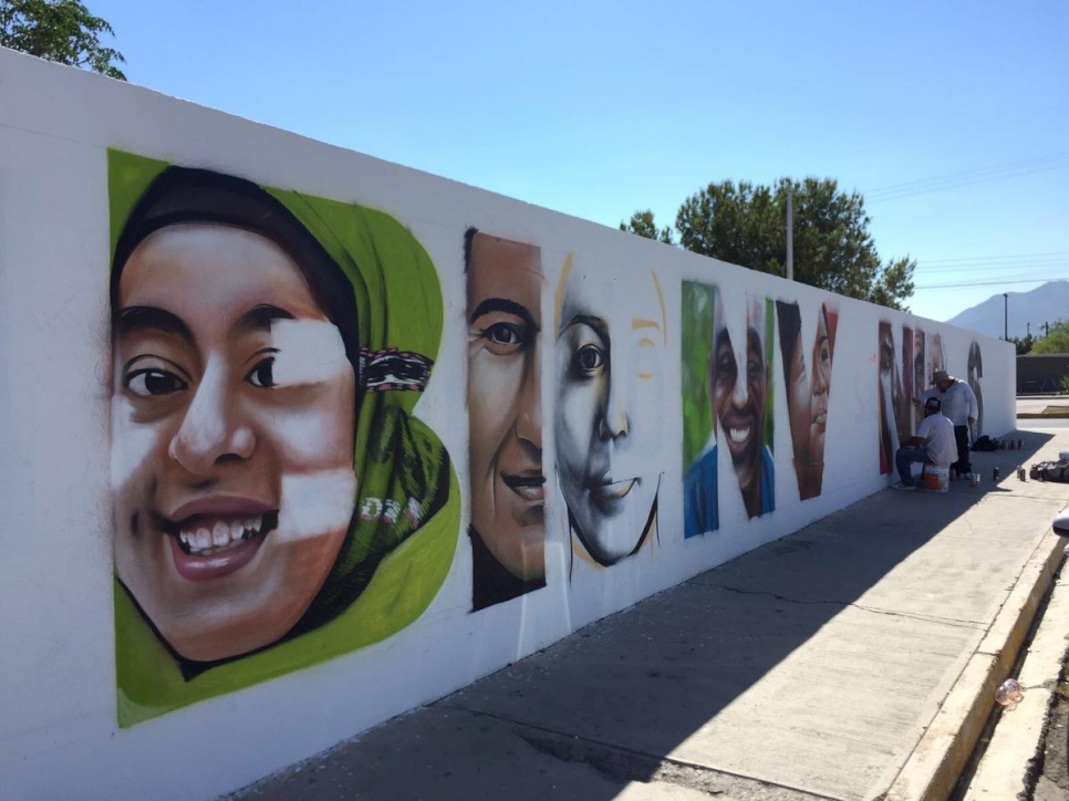 Mural realizado en Saltillo para celebrar el Día Mundial del Refugiado.