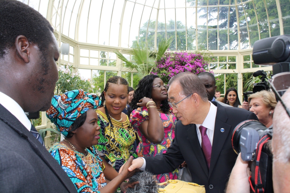 Former UN Secretary General Ban Ki-moon with people originally resettled as refugees to Ireland.