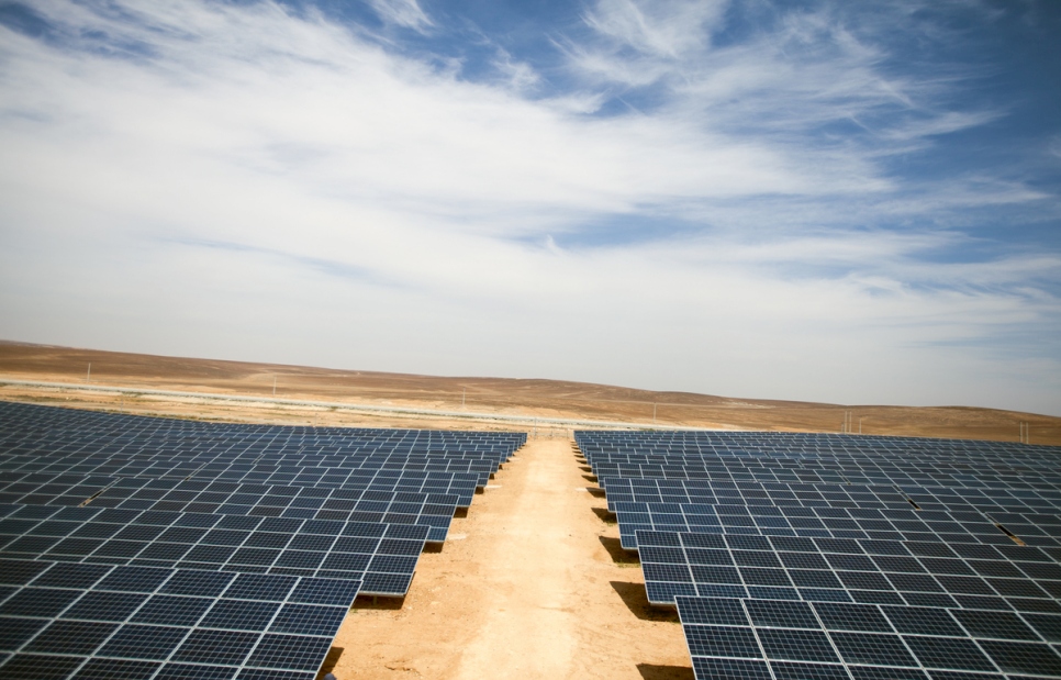 Jordan. The solar power plant in Azraq refugee camp