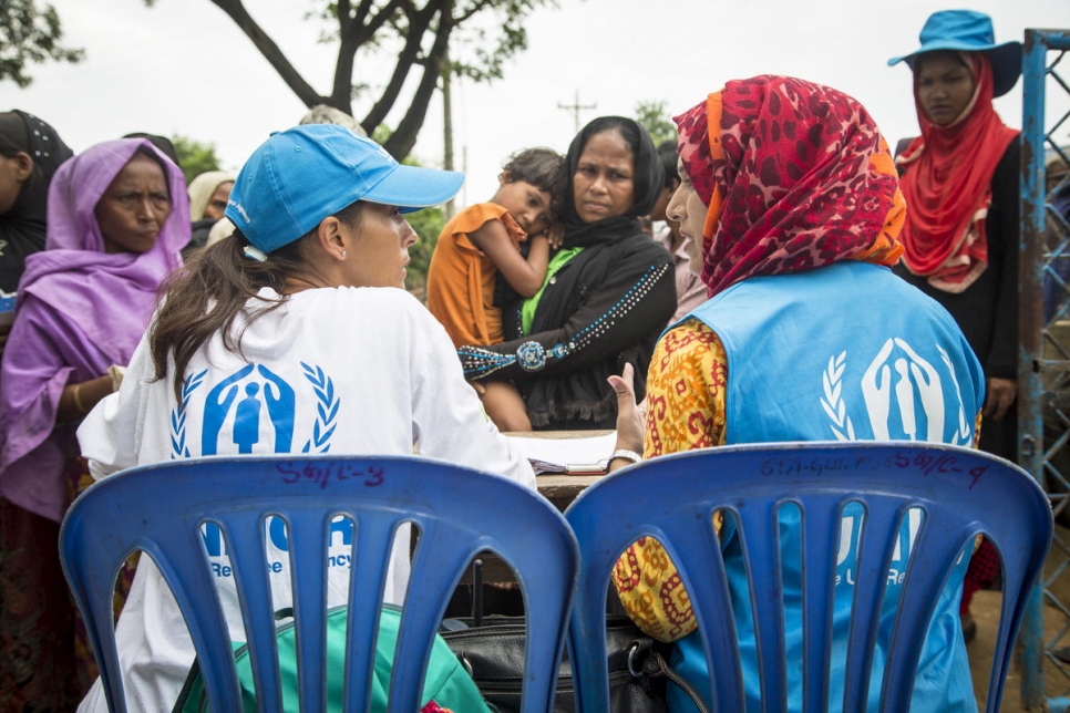 Portrait of Maria del Pilar Pena Briceno , Associate Protection Officer, and Shirin Aktar in Kutupalong Refugee Camp in Bangladesh.