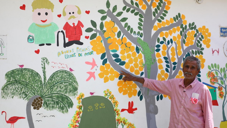 Residents at Grandpa's Home in Riohacha, northern Colombia paint the walls to make the communal areas colourful and welcoming.