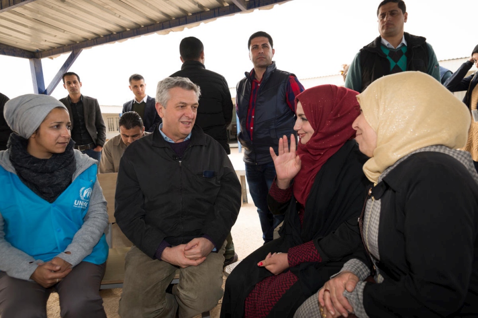 Jordan. UN High Commissioner for Refugees visits Syrian refugees at Employment Office in Zaatari camp