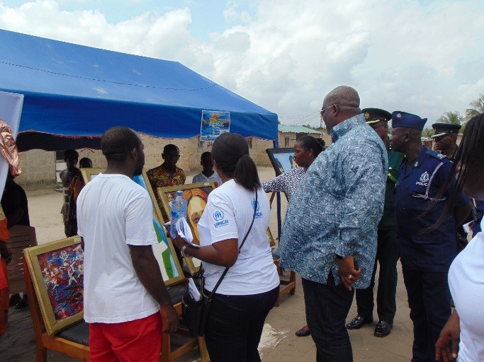 Deputy Interior Minister, Mr. Henry Quartey at the exhibition mounted by refugees