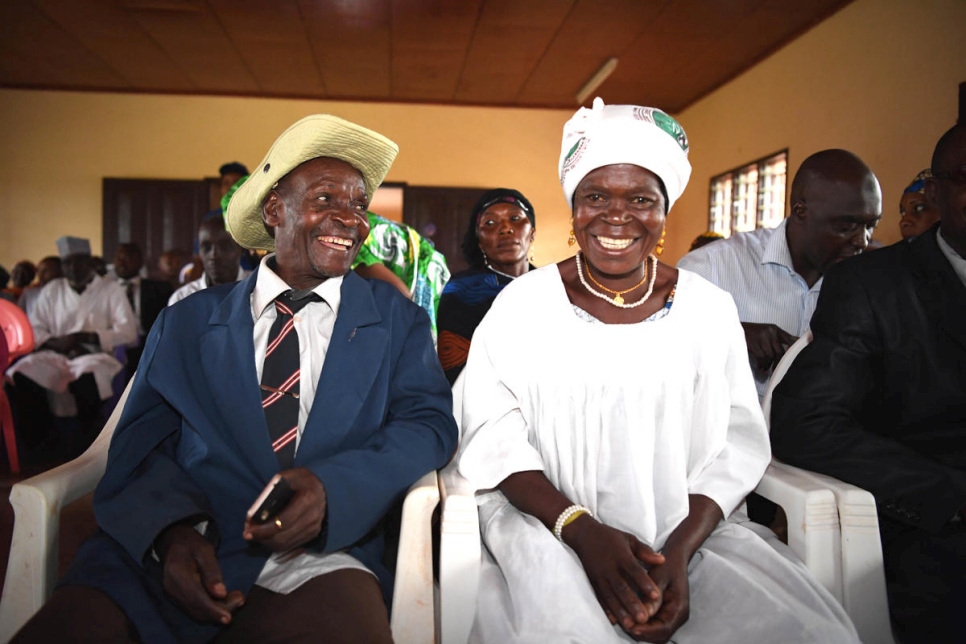 A couple from Central African Republic (CAR) celebrate their wedding, along with 20 other refugee and Cameroonian couples, officiated by the mayor of Kentzou.
