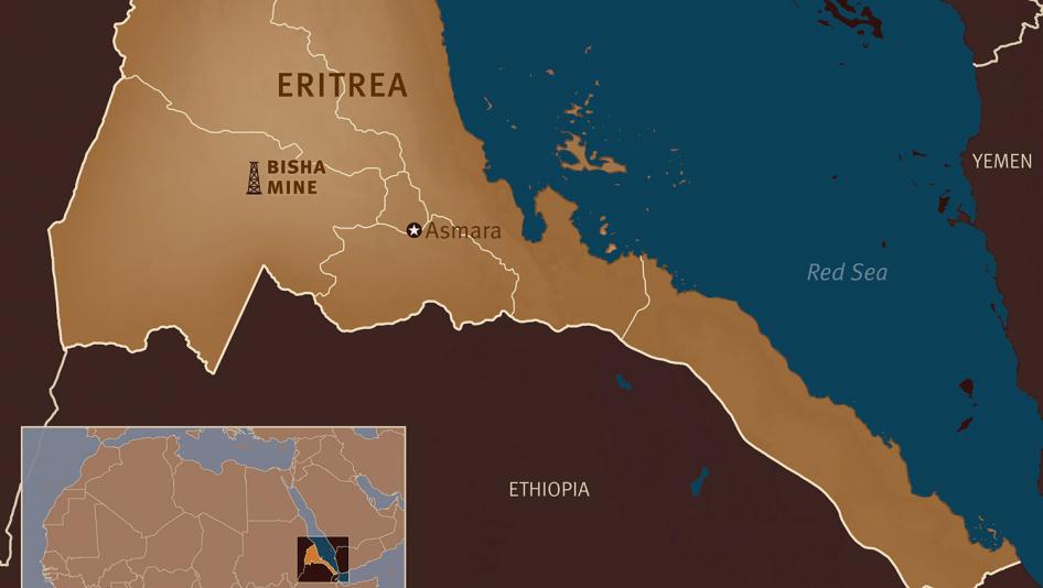 Map of Eritrea with location of Bisha Mine.