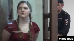 Anna Pavlikova, one of the accused, in a Moscow courtroom earlier this month.
