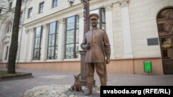 The statue has been vandalized or used for political stunts several times since it was unveiled in March last year to mark the centenary of the Belarusian police.