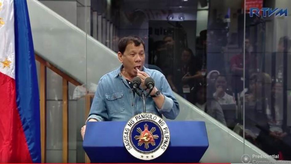 Philippine President Rodrigo Duterte, in a televised speech before Filipino women on February 13, 2018, urges them to not use condoms, comparing usage to eating wrapped candy.