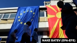 Some Macedonians participated in a march this month in favor of the name-change referendum.