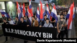Protests in Mostar on October 11 against the election of a moderate Croat in Bosnia's tripartite presidency.