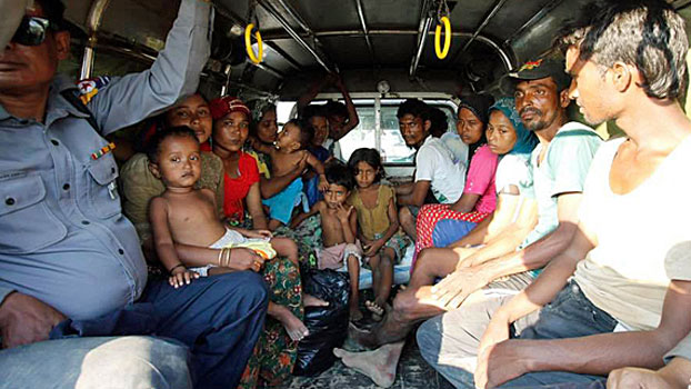 Rohingya Muslims from Myanmar rescued from a boat adrift in the Andaman Sea are transported to Kyauktan township in Yangon region, Nov. 16, 2018.