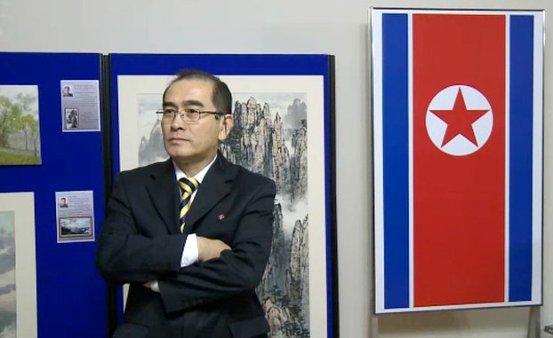 Screen grab of footage of senior North Korean diplomat Thae Yong-ho, recorded at the North Korean embassy in London on Nov. 3, 2014, about 20 months before he defected with his family to South Korea.