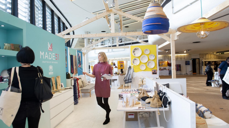 Products made by refugees from about a dozen countries go on display the Palais des Nations.