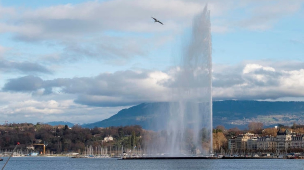 The famous Jet D'eau in Geneva, Switzerland. 