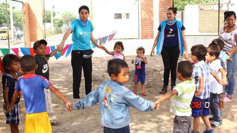 Venezuelan children participate in fun activities at new reception centre in Maicao, Colombia.