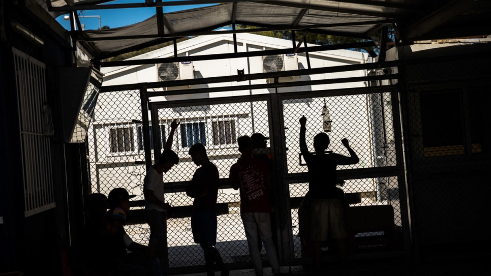 Unaccompanied boys from Afghanistan and Syria in Section A of the Moria reception centre.