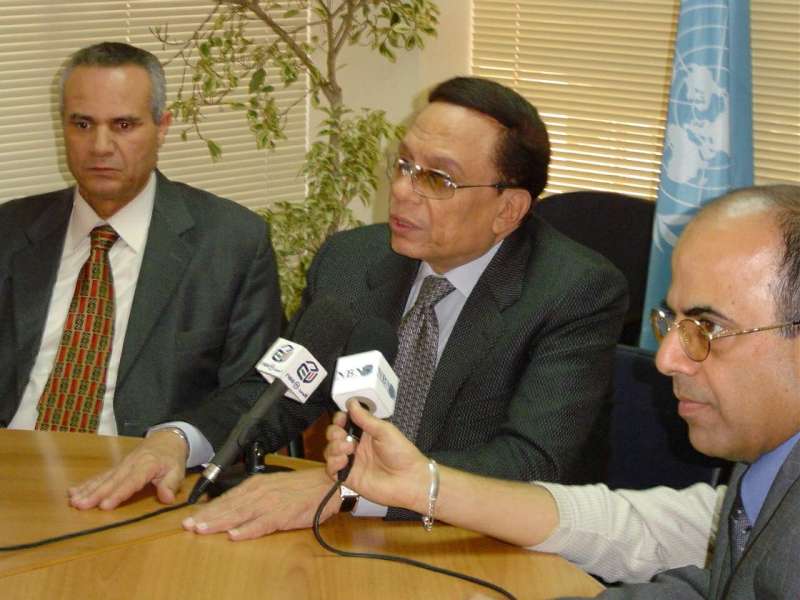 UNHCR Goodwill Ambassador Adel Imam at a press briefing at UNHCR office in Gemaizeh, Lebanon.