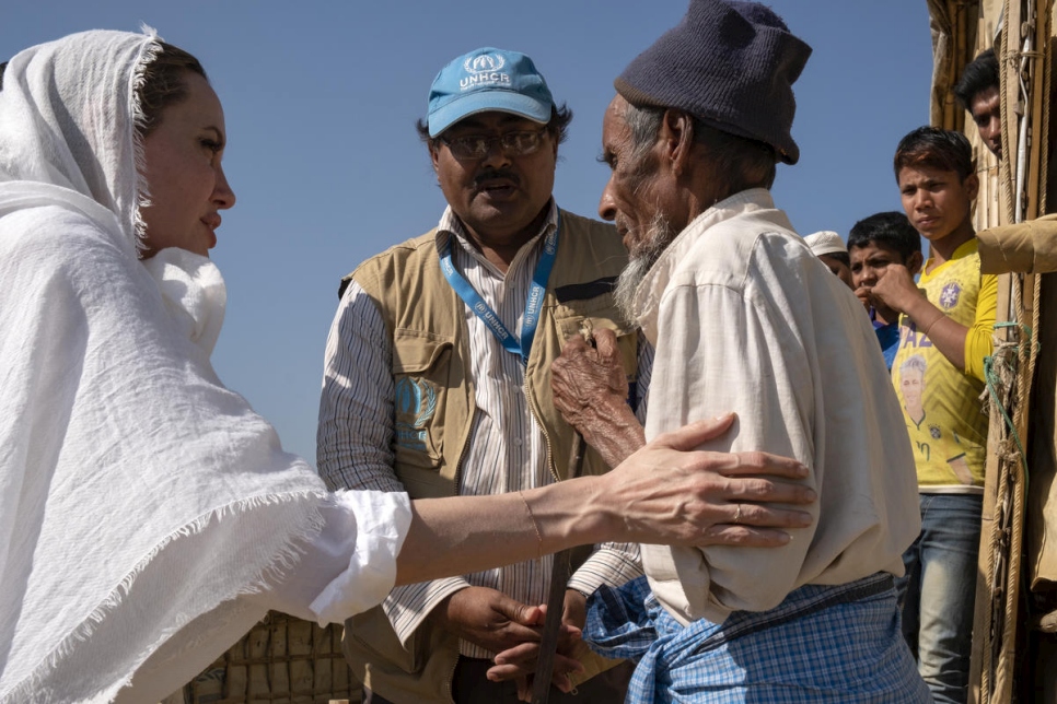 Bangladesh. UNHCR Special Envoy Angelina Jolie visits Rohingya refugees in Chakmarkul camp, Cox's Bazar.