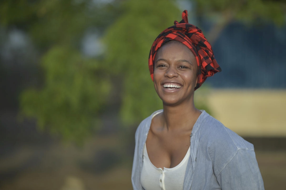 UNHCR Goodwill Ambassador Nomzamo Mbatha pictured at Kakuma refugee camp, Kenya, in June 2018.