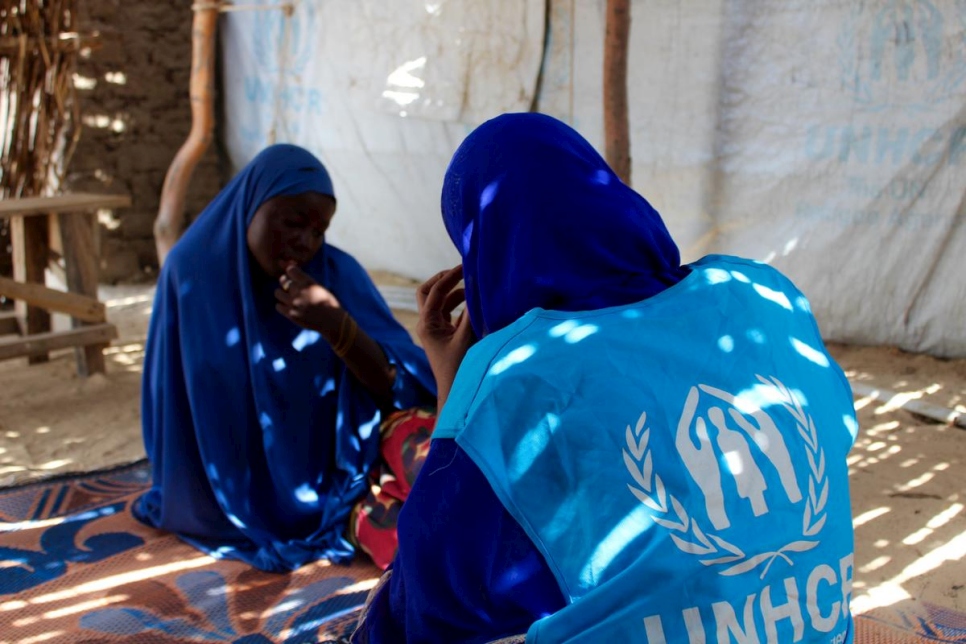 Niger. UNHCR Field Protection staff listens to the story of 14 year old *Aisha, kidnapped and brutalised by Boko Haram