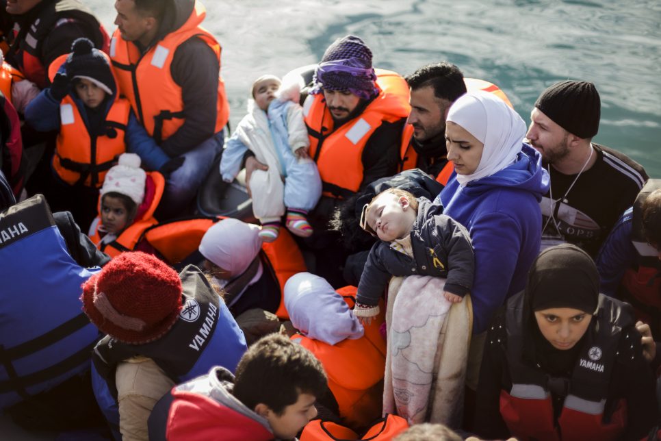 An overcrowded boat full of children arrives in the port of Mytilene after crossing part of the Aegean sea from the coast of Turkey to Greece. The perilous journey can last up to five hours and with water temperatures sometimes dropping at low temperatures hypothermia and frostbites are a regular occurrence amongst the women and children. ; The UN High Commissioner for Refugees Filippo Grandi makes his first official visit to Greece on 23 and 24 February 2016 to assess UNHCR operations in the country and meet with Greek government officials.