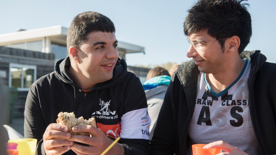 Amin (right) is an asylum seeker from Iran living in Almere. He volunteers with Super COOL!, supporting refugees and locals with and without disabilities during sports sessions.