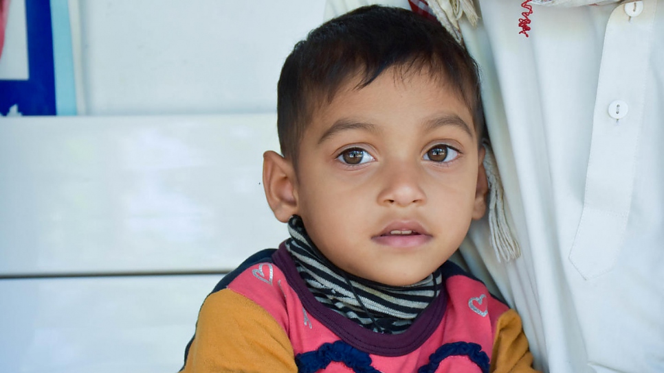Three-year-old Aisha is being treated at the Physiotherapy and Physical Rehabilitation Centre in Shamlapur for a developmental delay that prevented her sitting and moving her back,