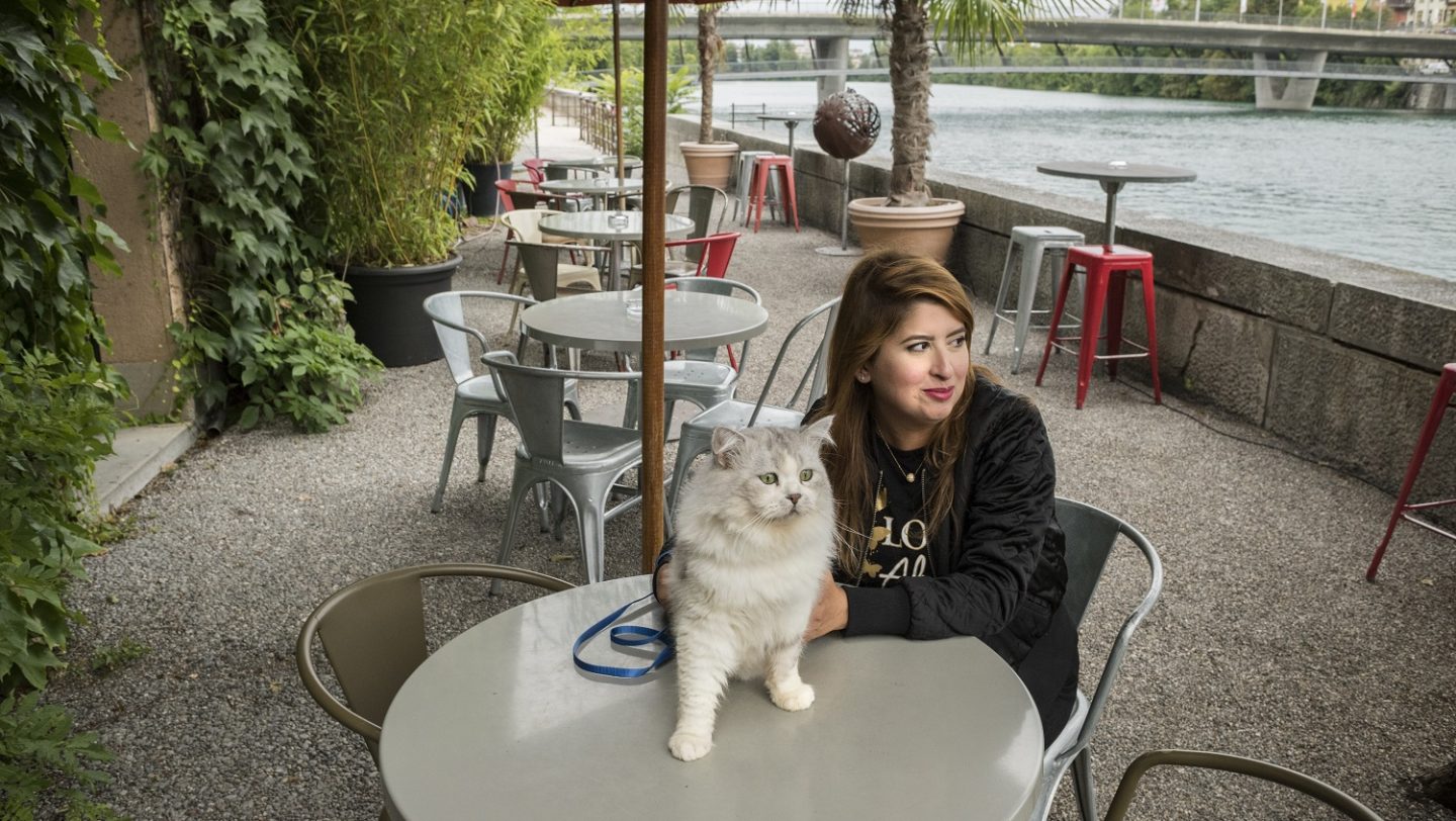 Switzerland. Pet cat brings companionship on long journey to safety