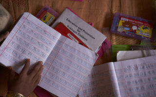 Education materials on the floor of a classroom