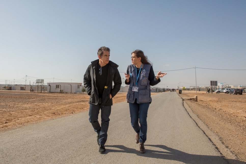 Ben is guided through Azraq refugee camp by a UNHCR staff member. The camp is home to some 35,000 Syrian refugees. 