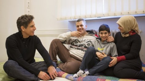 Germany. Actor Ben Stiller meets Nahed and her family at an emergency shelter in Berlin