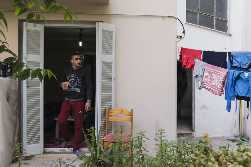 Ibrahim lives alone in a flat with a small garden in central Athens, and pays the rent without assistance.