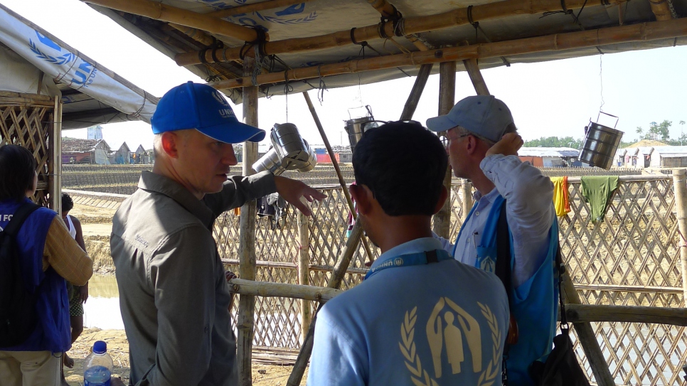 Donors of the Global Shelter Coalition discussing with local UNHCR staff in Bangladesh