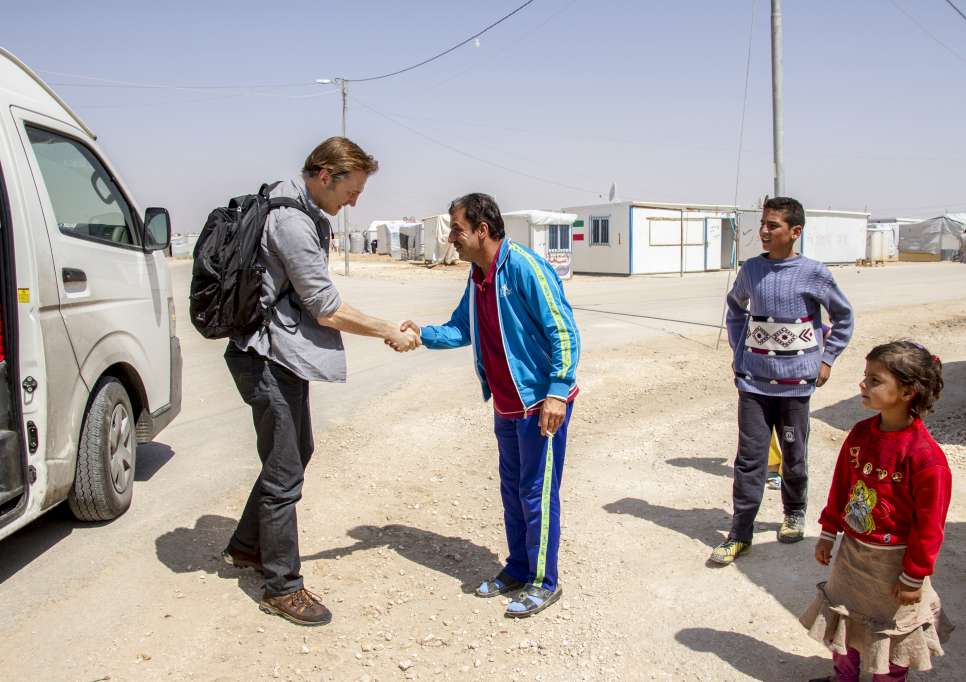 David Morrissey UNHCR High profile supporter meets with Mohammad, a Syrian refugee and former professional footballer