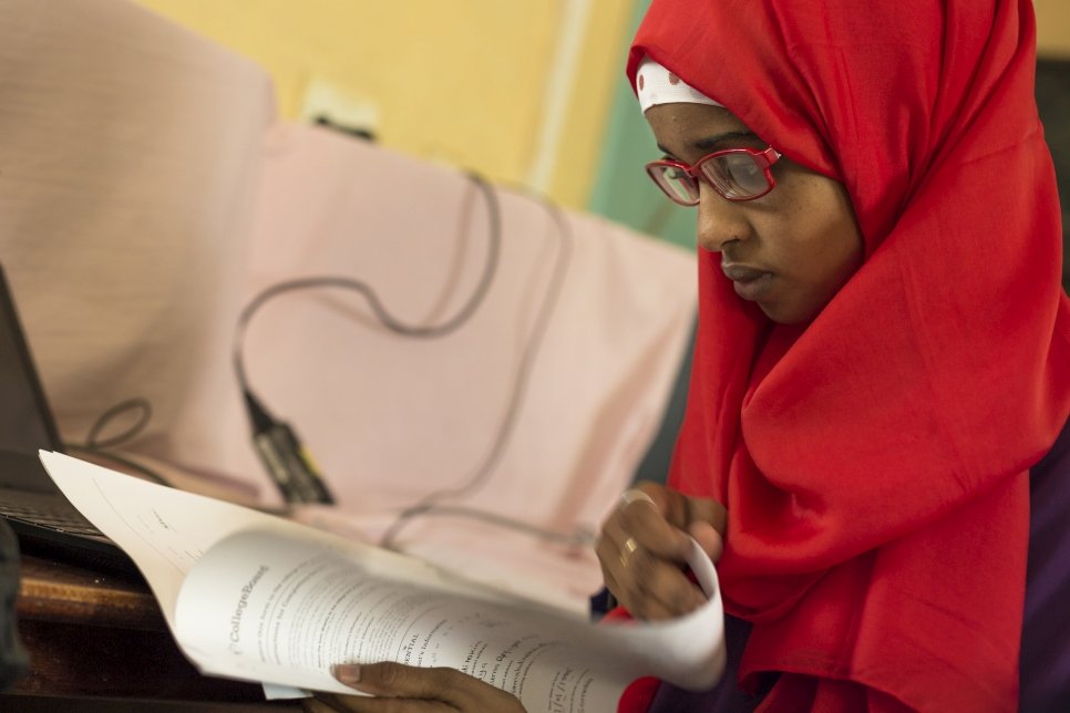 Kenya. Student at Jesuit Worldwide Learning virtual global classroom in Kakuma refugee camp