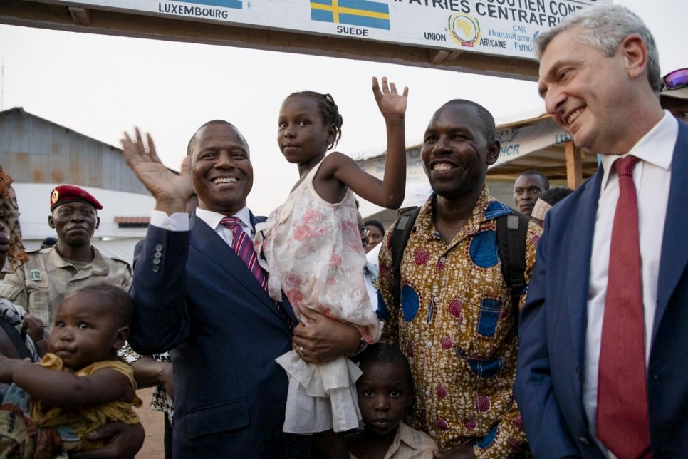 Central African Republic. The UN High Commissioner for Refugees smiles as returnees arrive in the Central African Republic