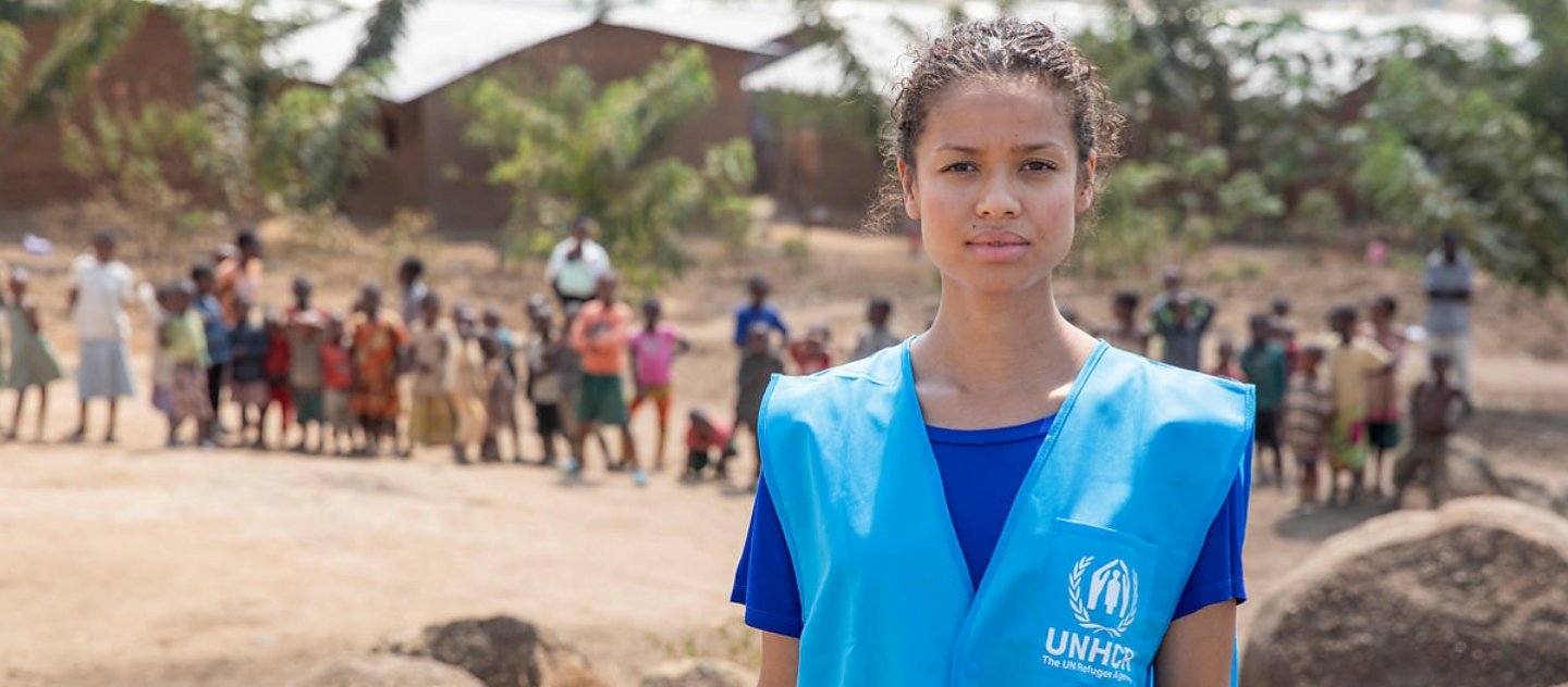 Gugu Mbatha-Raw in Mahama refugee camp, Rwanda.