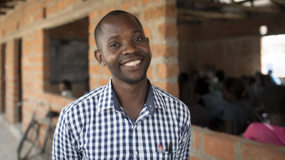Christopher Mukapa, 30, is headmaster at the school in Mantapala Settlement. He says Zambian students are helping to integrate their Congolese classmates.